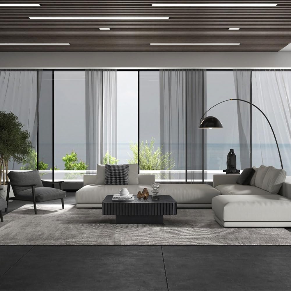 WILLIAMSPACE 35.43' Square Coffee Table with Sturdy Base, Modern Luxury Wood Drum Center Table Accent End Side Table for Living Room, Minimalist Fluted Design, Black