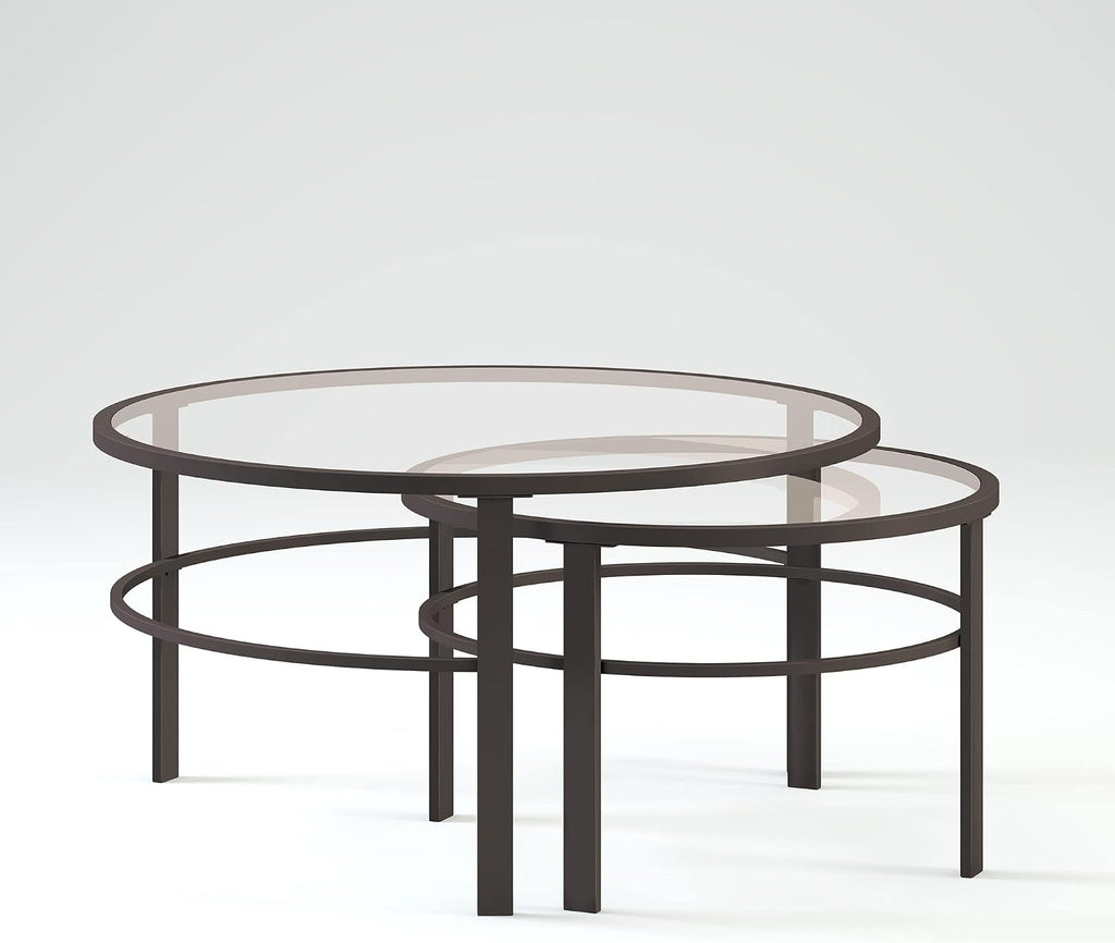 Henn&Hart Round Nested Coffee Table in Blackened Bronze, Coffee Table coffee tables for living room, studio apartment essentials, 36' Wide