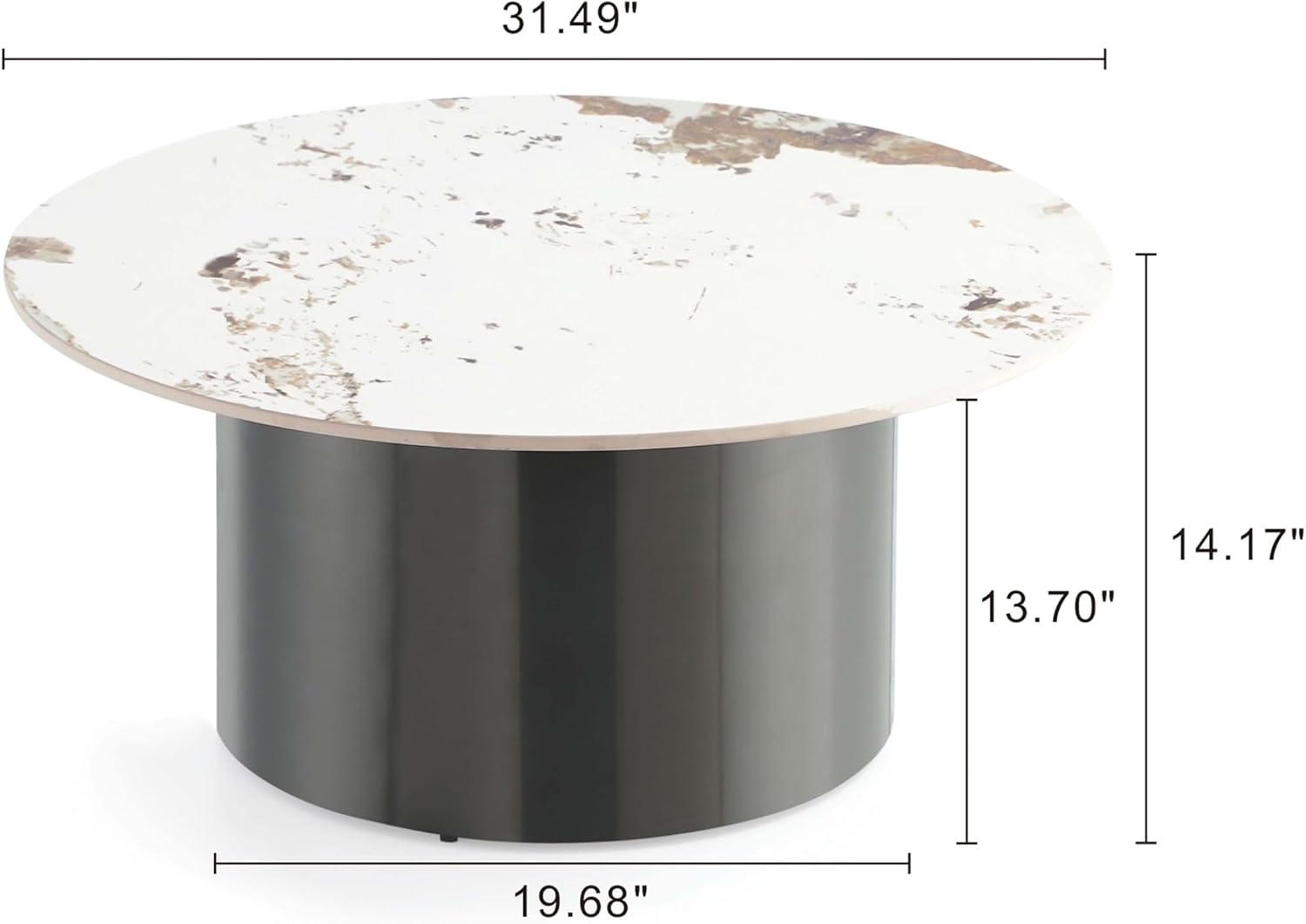 Manhattan Comfort Alondra Round Coffee Table with Sleek Sintered Stone Top and Stainless Steel Base, Elegant Design for Modern Living Room, Centerpiece, Black