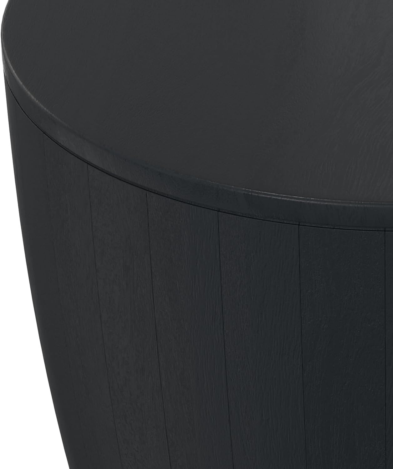 SIMPLIHOME Elmbrook End Table - 21 inch Wide Solid Mango Wood Round Drum Table with Vertical Panel Detailing in Black, Modern Nightstand or Plant Stand for Living Room or Bedroom, Assembled