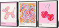 Trendy Set Of 3 Pink Cherry Cute Balloon Dog Posters Preppy Style Room Aesthetic Canvas Wall Art Gradient Aura Fresh Fruit Prints Painting For Home Bedroom Dorm Wall Decor 16X24in Black Frame