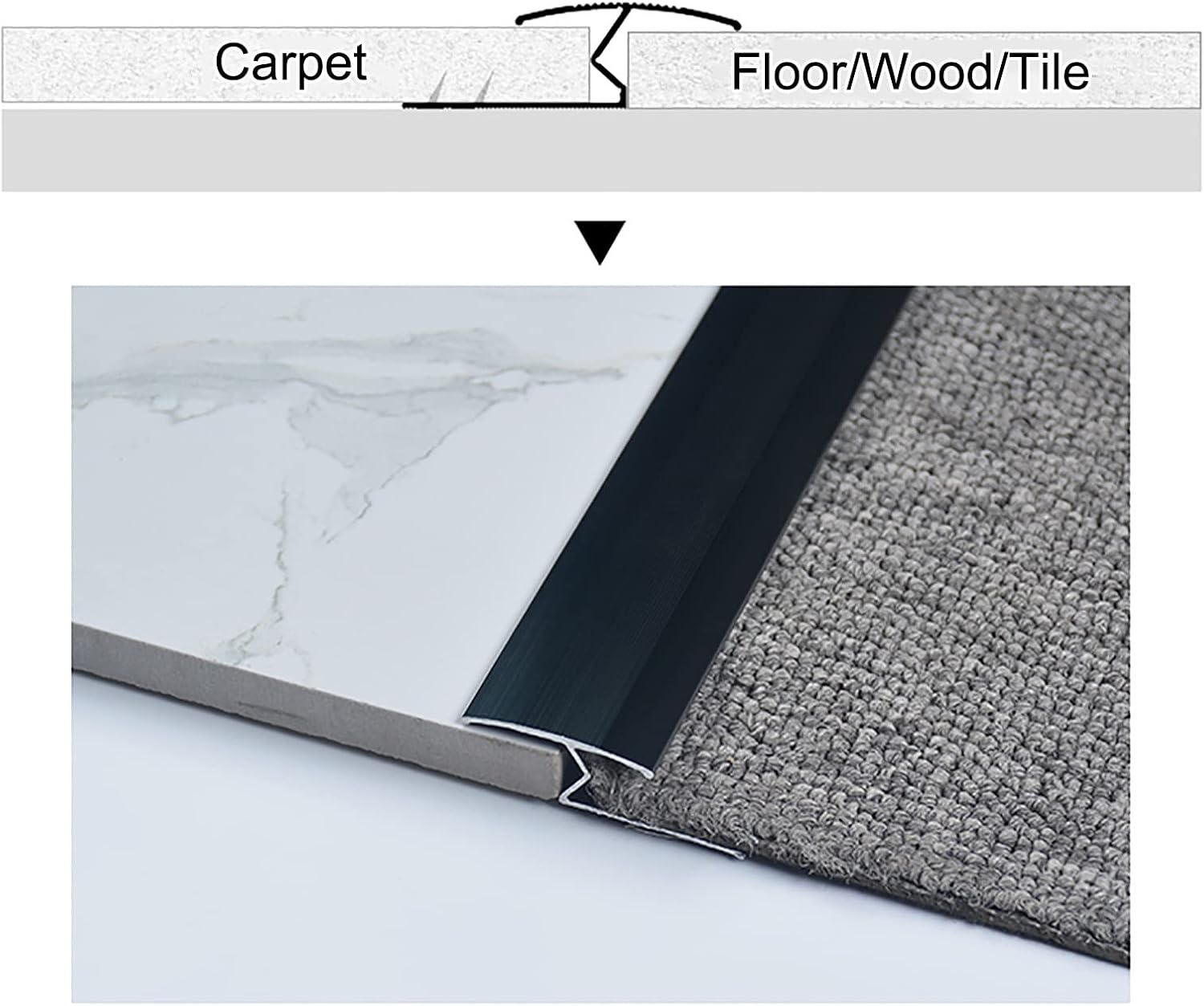 Carpet to Wood Floor Transition Strip - Metal Z Molding Doorway Threshold Edging Trim for Tile and Hardwood Flooring - Cuttable Design for Easy Installation