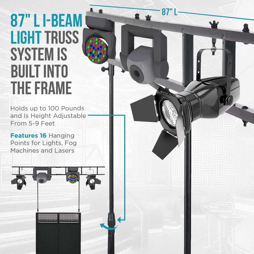 STEEL-AID Foldable, Portable DJ Controller Studio Booth With I-Beam Light Truss System & Carry Case - Professional DJ Tabletop Stand with Black & White Panels for Recording Sound Equipment & Lights