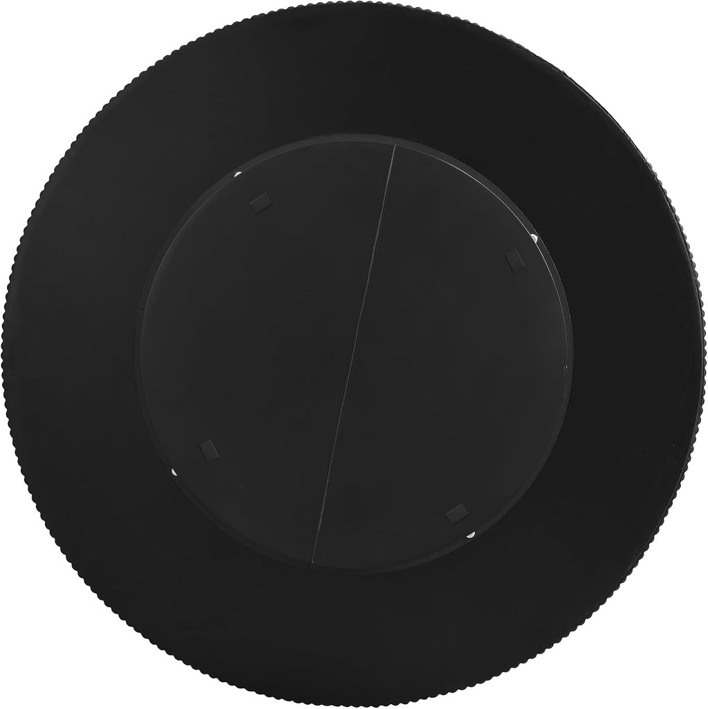 WILLIAMSPACE 31.5' Black Round Coffee Table with 6.8' Thick Tabletop & Sturdy Base, Modern Drum Center Table Circle Accent Side Table for Living Room, Minimalist Fluted Design, Black