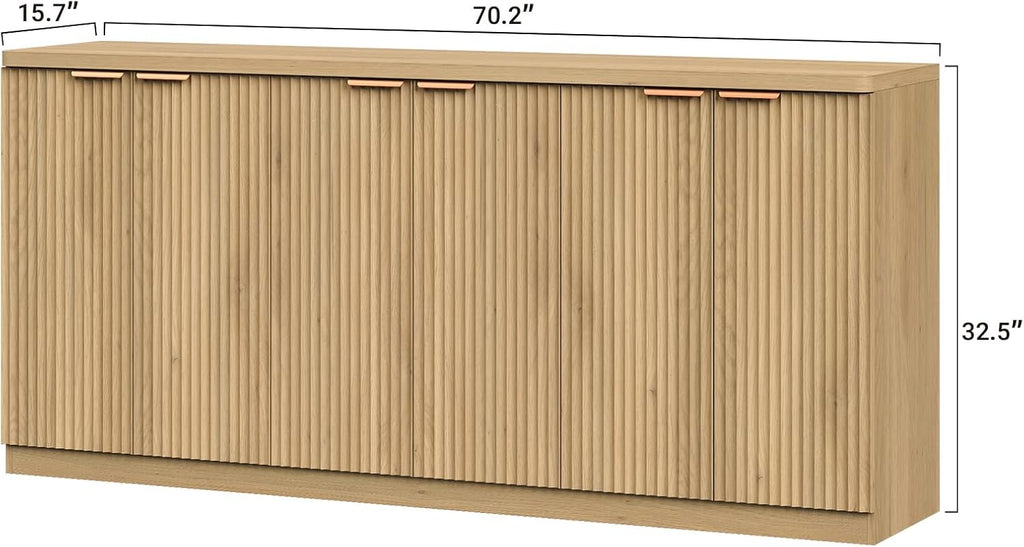 Yanosaku 70' Large Buffet Sideboard Cabinet, Fluted Cabinet 6 Doors, Buffet Table Coffee Bar Wine Bar Storage Cabinet for Dining Room, Living Room