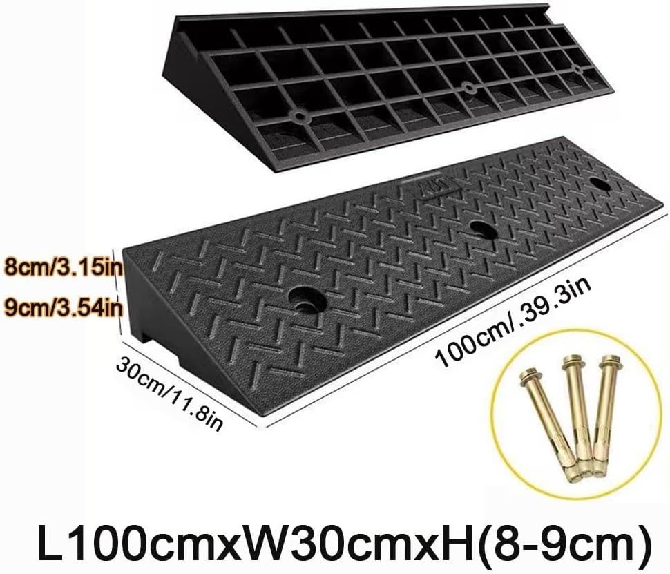 Driveway Ramps Rubber Curb Ramp Non-Slip Sidewalk Curb Ramps，2in 3in 4in 5in Rise Handicap Ramp，Heavy Duty Loading Ramps for Supermarket Factory Loading Dock(100x30x8cm/39.3x11.8x3.1in)