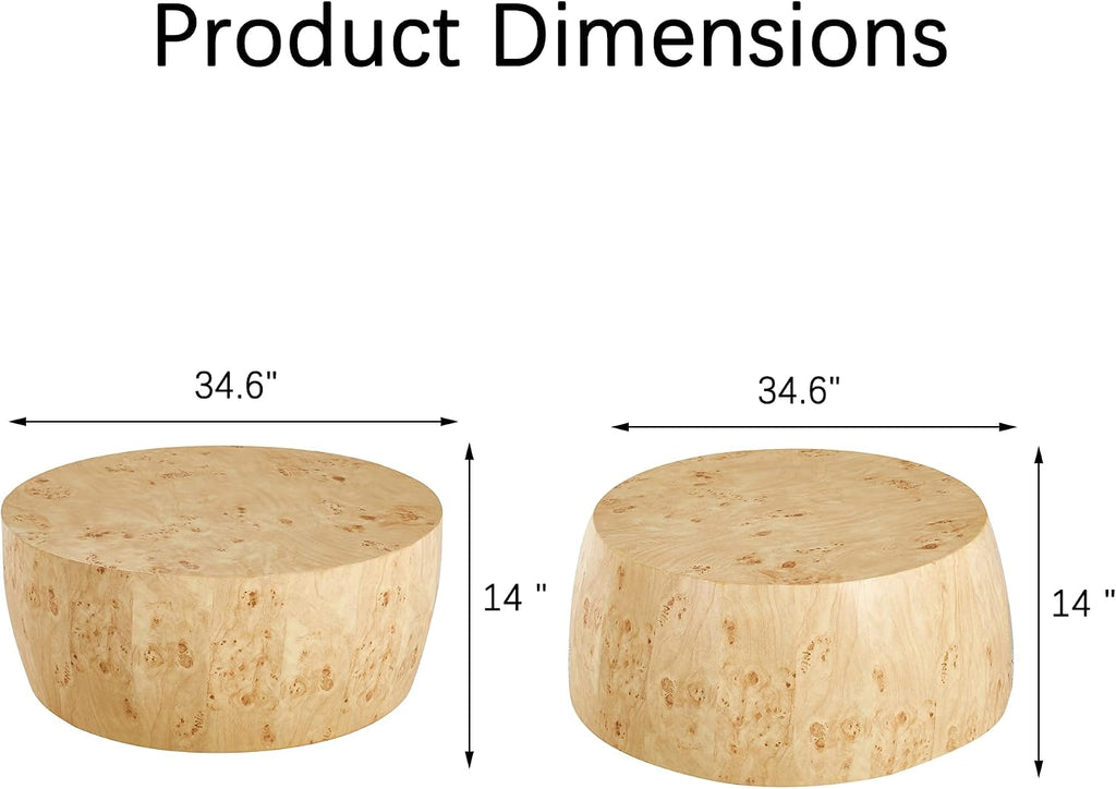 YYQ Upgraded 34.6' Round Coffee Table for Living Room, Burl Faux Marble Pattern Coffee Table, Reversible Drum Coffee Table, Tea Table Wooden Table for Home Office, No Assembly Required