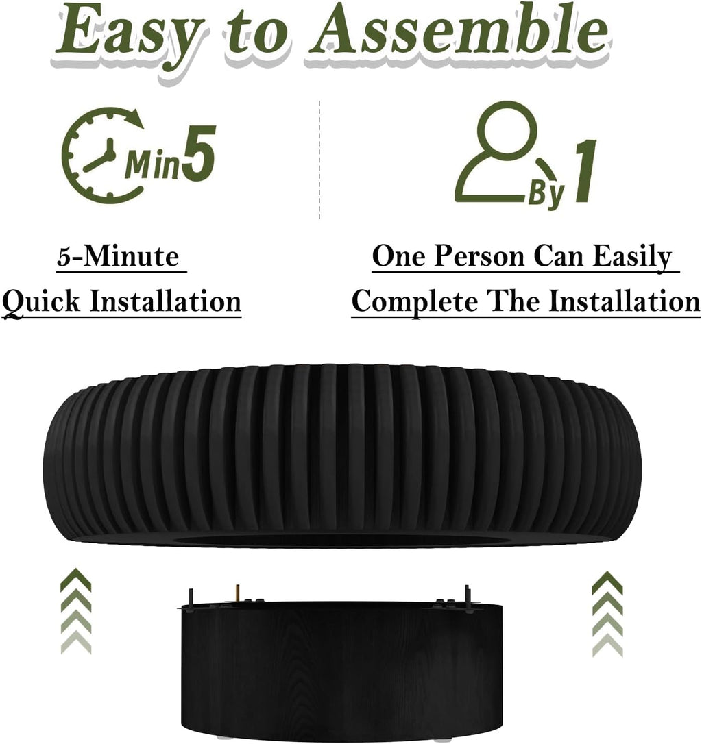 Round Fluted Drum Coffee Table Modern Round Black Fluted Coffee Table Low Circle Coffee Tables for Living Room (Black A, 31.4')