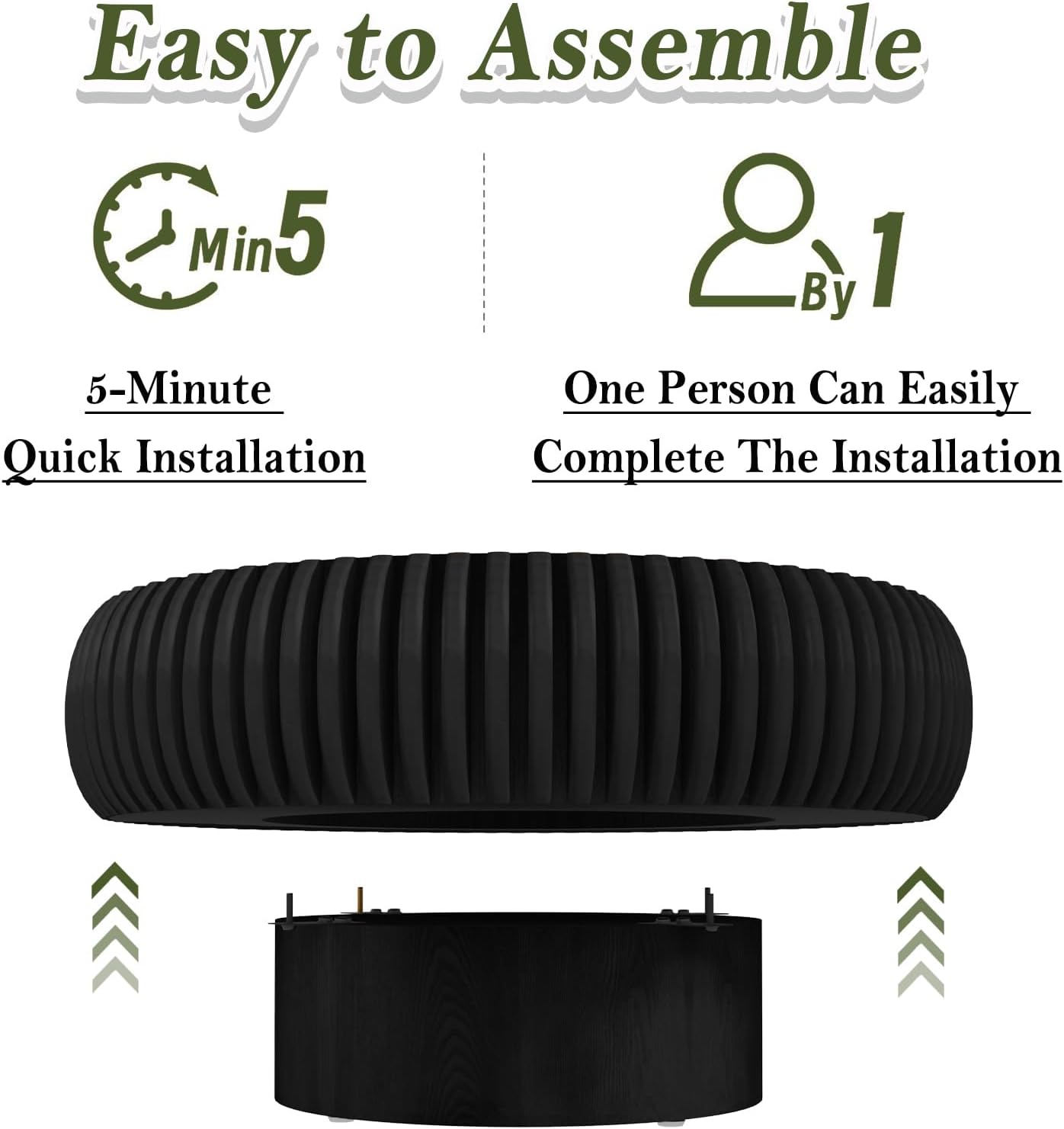 Round Fluted Drum Coffee Table Modern Round Black Fluted Coffee Table Low Circle Coffee Tables for Living Room (Black A, 31.4')