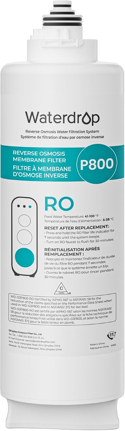Waterdrop G3P800-RO Filter, Replacement for Waterdrop G3P800 Tankless Reverse Osmosis Water Filter, Reduce PFAS, 2-year Lifetime