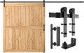 SMARTSTANDARD 12 FT Heavy Duty Sturdy Sliding Barn Door Hardware Kit, Black, (Whole Set Includes 1x Pull Handle Set & 1x Floor Guide) Fit 72' Wide Door Panel (I Shape Hanger)