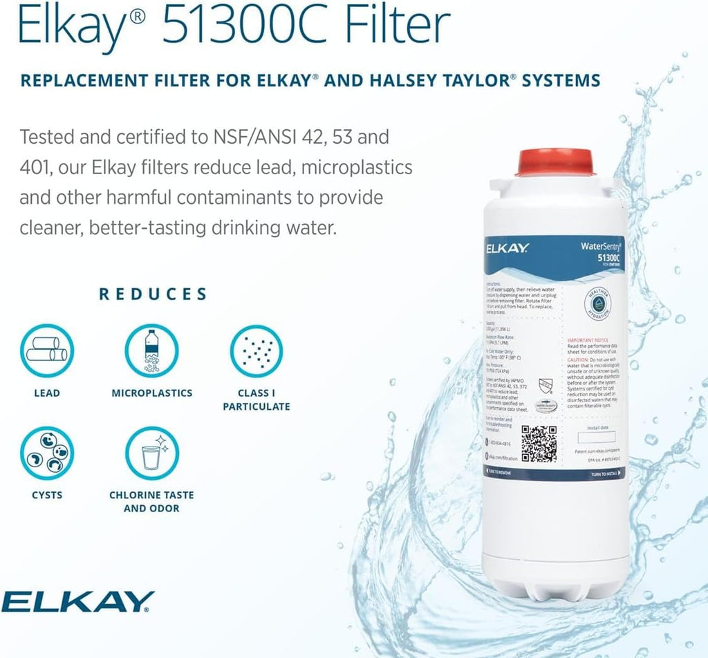 Elkay Genuine WaterSentry 51300C Lead + Microplastics NSF/ANSI Certified Filter (3-Pack)(Bottle Fillers)