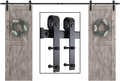 SMARTSTANDARD 11 FT Double Barn Door Hardware Kit, Sliding Door Track-Smoothly and Quietly -Includes Detailed Installation Fit 30'-33' Wide Doorpanel (J Shape Hanger) Black