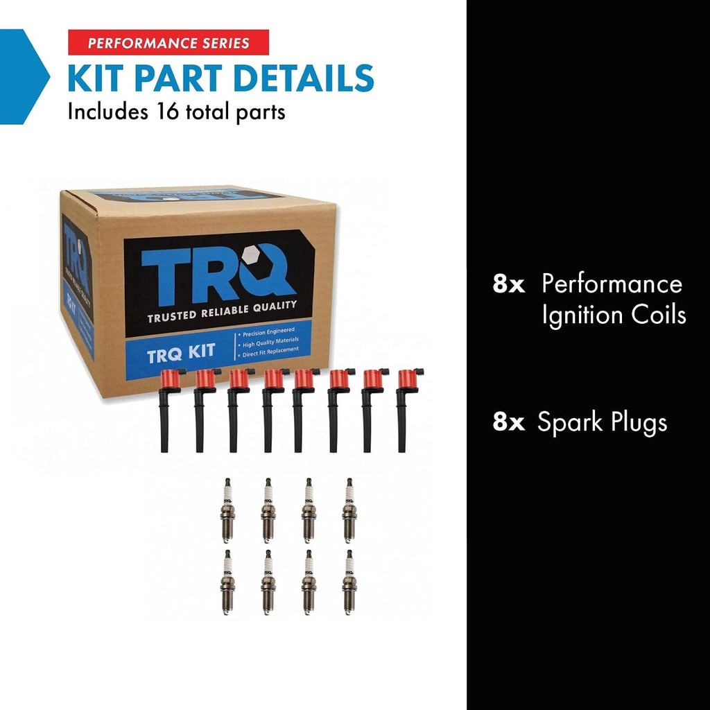 TRQ Ignition Coil & Spark Plug Kit 16 Piece Iridium Spark Plugs Compatible with 1999-2014 Ford Mustang 1997-2005 Lincoln Aviator Continental Mark VIII Navigator Blackwood 2001-2007 Panoz Esperante