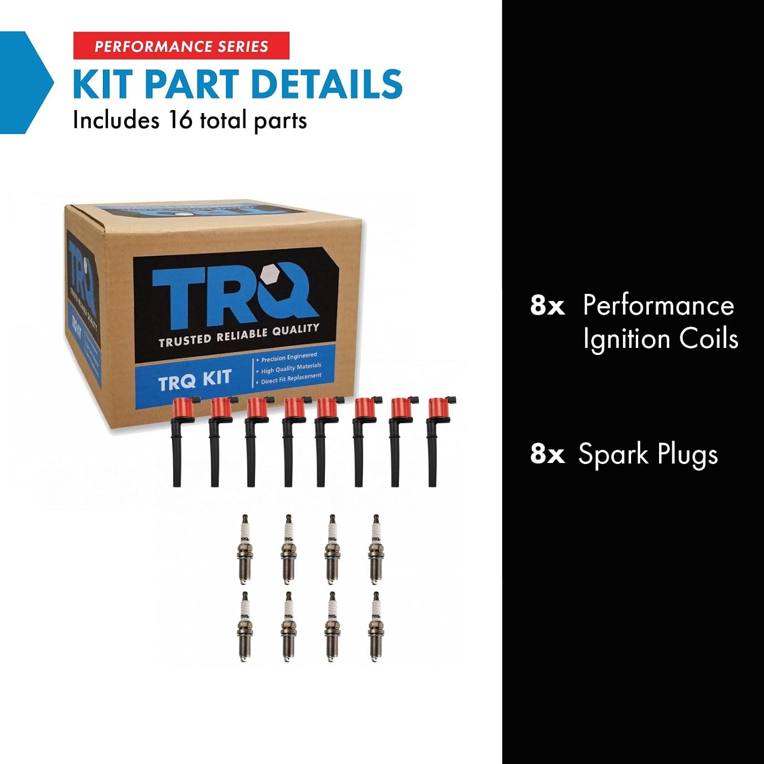 TRQ Ignition Coil & Spark Plug Kit 16 Piece Iridium Spark Plugs Compatible with 1999-2014 Ford Mustang 1997-2005 Lincoln Aviator Continental Mark VIII Navigator Blackwood 2001-2007 Panoz Esperante