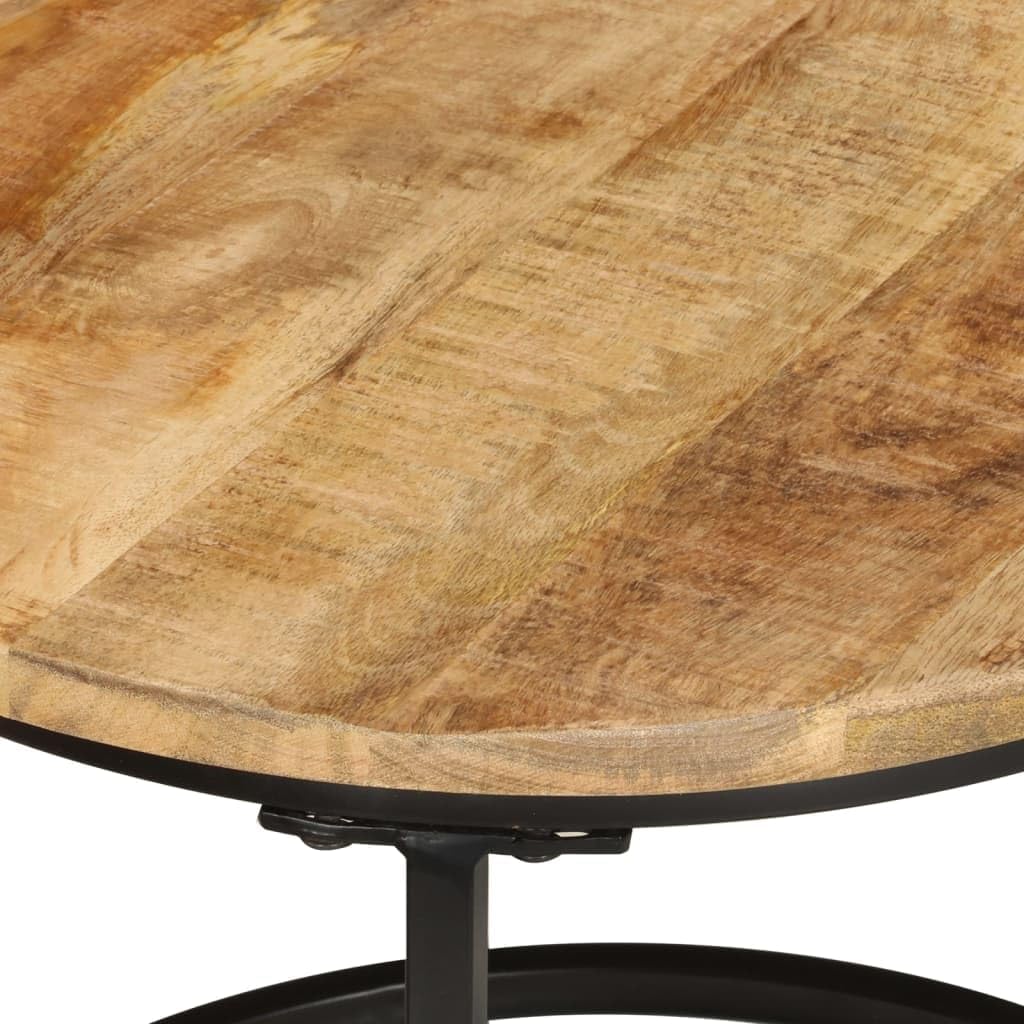 vidaXL Solid Rough Mango Wood Nesting Tables - 3 pcs Set of Round Stacking Coffee Tables with Industrial Design for Living Room, Bedroom, and Office Use
