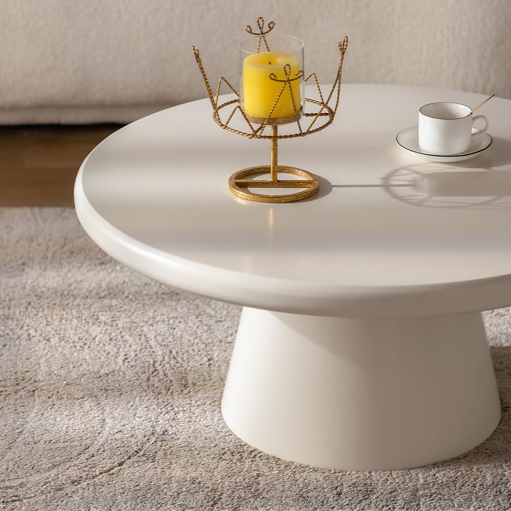 Round Coffee Table for Living Room Modern Circular Coffee Table Round Unique Center Table (F White 31.5in)