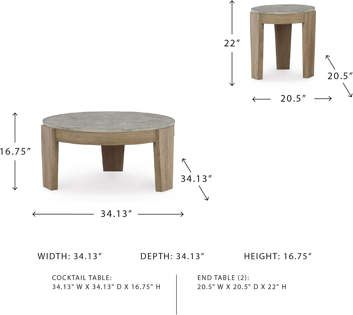 Signature Design by Ashley Guystone Casual Table Set with Faux Cement Melamine Tabletop, Set of 3, Light Brown & Light Gray