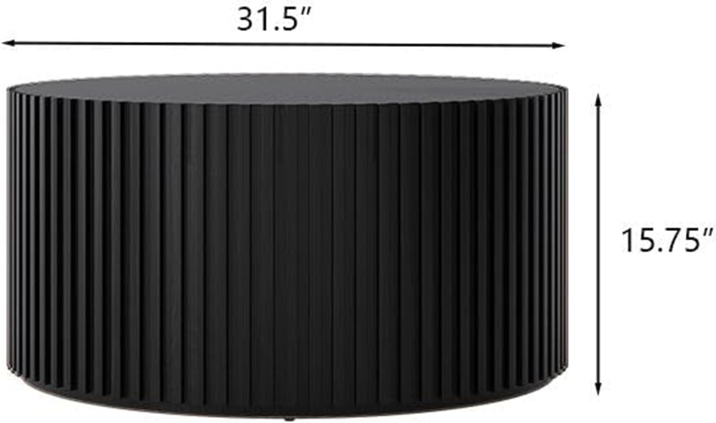 POVISON Mid Century Modern Coffee Table with Fluted Design, 31.5' Round Coffee Table for Living Room, Black Wood Coffee Table for Home Office Apartment