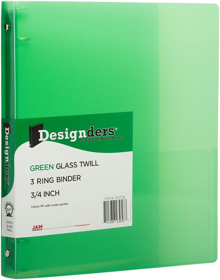 JAM PAPER Plastic 0.75 inch Binders - Green 3 Ring Binder - Bulk 36/Pack