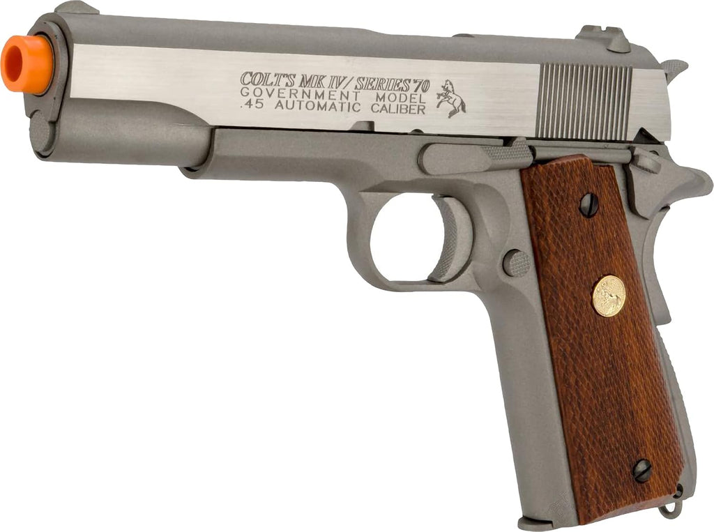 Evike Airsoft - Cybergun Colt Licensed Airsoft 1911 Tactical CO2-Powered GBB Blowback Airsoft Pistol by KWC (Model: Stainless Classic/Gun Only)