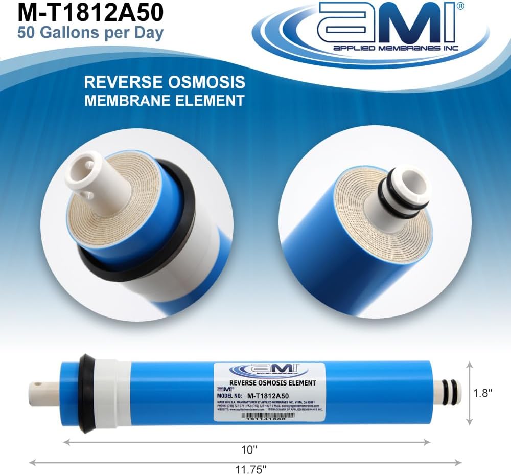 APPLIED MEMBRANES INC. 50 GPD Reverse Osmosis Membrane | RO Membrane Water Filter Replacement for Reverse Osmosis Water Filtration System | 1.8' x 12' Universal Compatibility, Pack of 10
