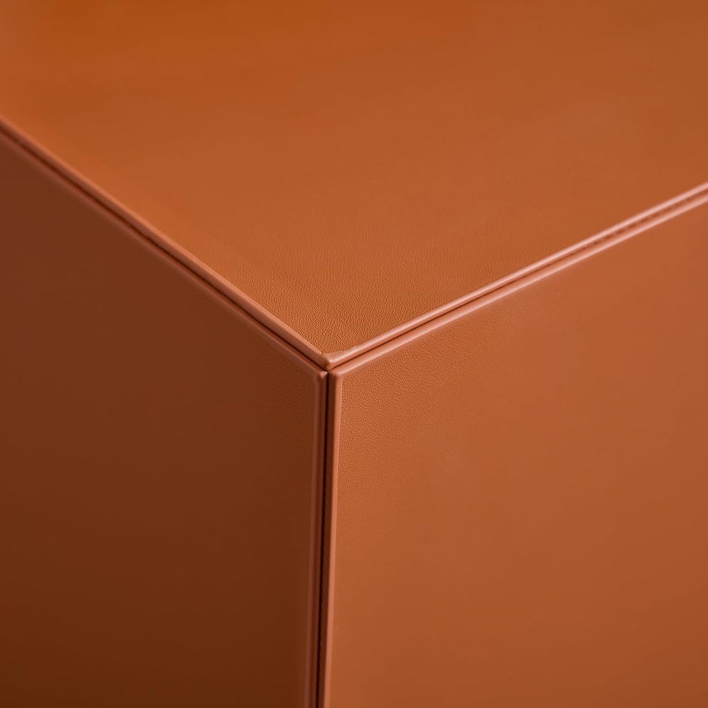 23.62' Modern Leather Coffee Table Set, Minimalist Center Table with Wheels, Wooden Coffee Table Sets for Living Room, Apartment, Office, Bedroom, Orange
