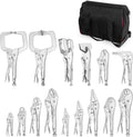 Pipe Expander, 15-Piece Clamp Pliers Set With Tool Bag Long Nose Curved J Straight J Pinch Off Sheet Metal U-Shaped Gripping Locking Clamps