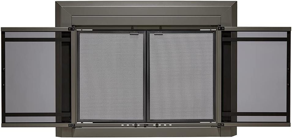 UniFlame - Kendall - Cabinet-Style Fireplace Doors with Smoke Tempered Glass (Color: Gunmetal, Size: Small - Fits Opening 30in to 37in W x 22.5in to 29.5in H)
