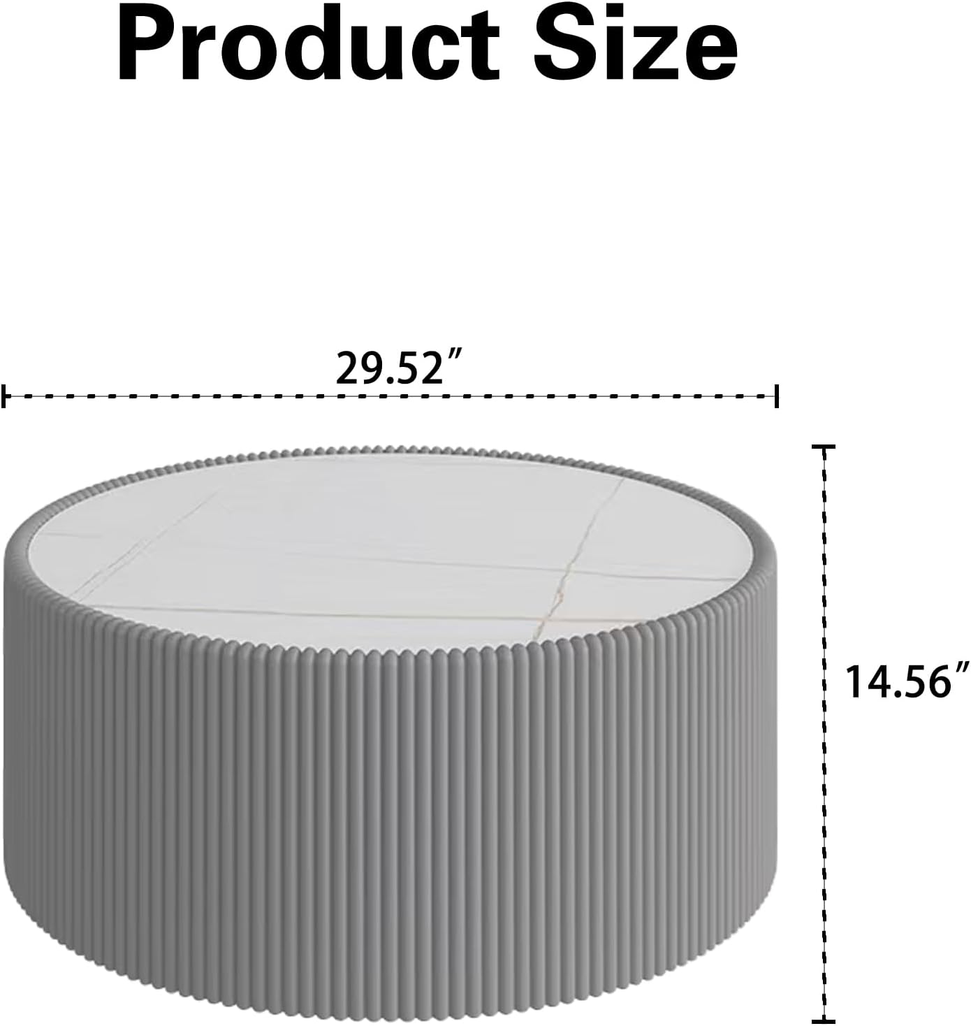 Modern Round Coffee Table Set of 2 Luxury Sintered Stone Top Coffee End Table in Grey/Black Leatherette Drum-Shape Small Coffee Side End Tables for Living Room,Fully Assembled