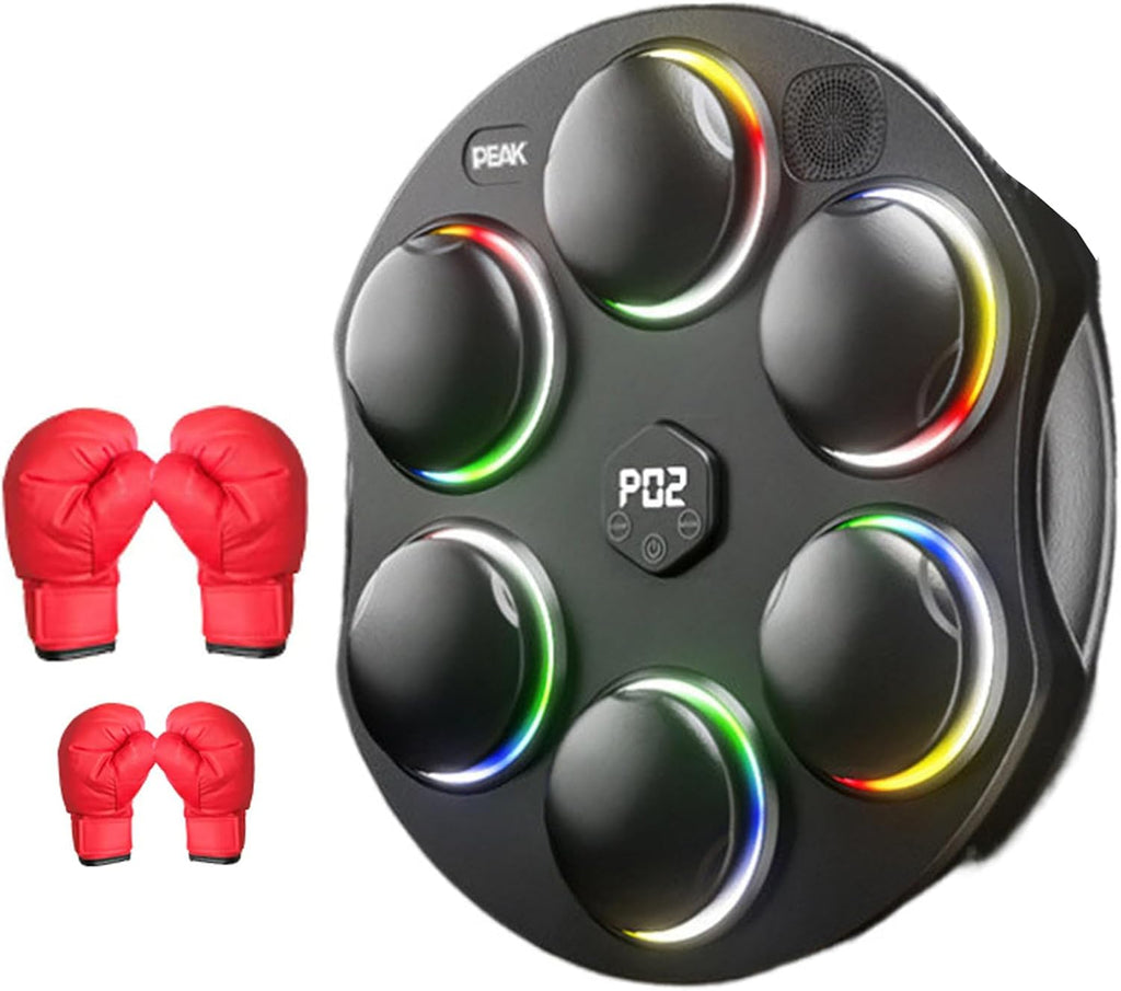 Music Boxing Machine,Wall Mount Workout Trainer Equipment with Gloves and Multiple Mode Adjustments,Punching Pad for Home and Office,Black,2 Gloves