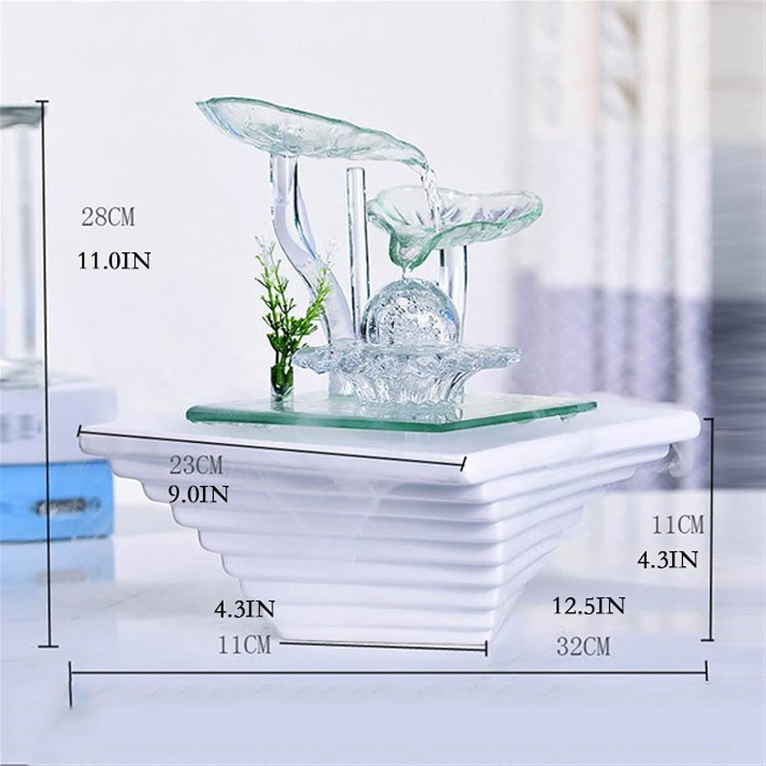 Desktop Fountain Tabletop Water Fountain - Indoor Waterfall Feature Ambient LED Lighting and Natural Waterfall Sounds - for Home Office Desktop Décor Relaxation Indoor Tabletop Fountain