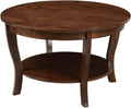 HomeStock Global Greatness Round Coffee Table with Shelf, Wood Finish, Classic Transitional Style Table, Two Tier Spacious Shelving, 30.00 x 30.00 x 18.00 Inch Espresso