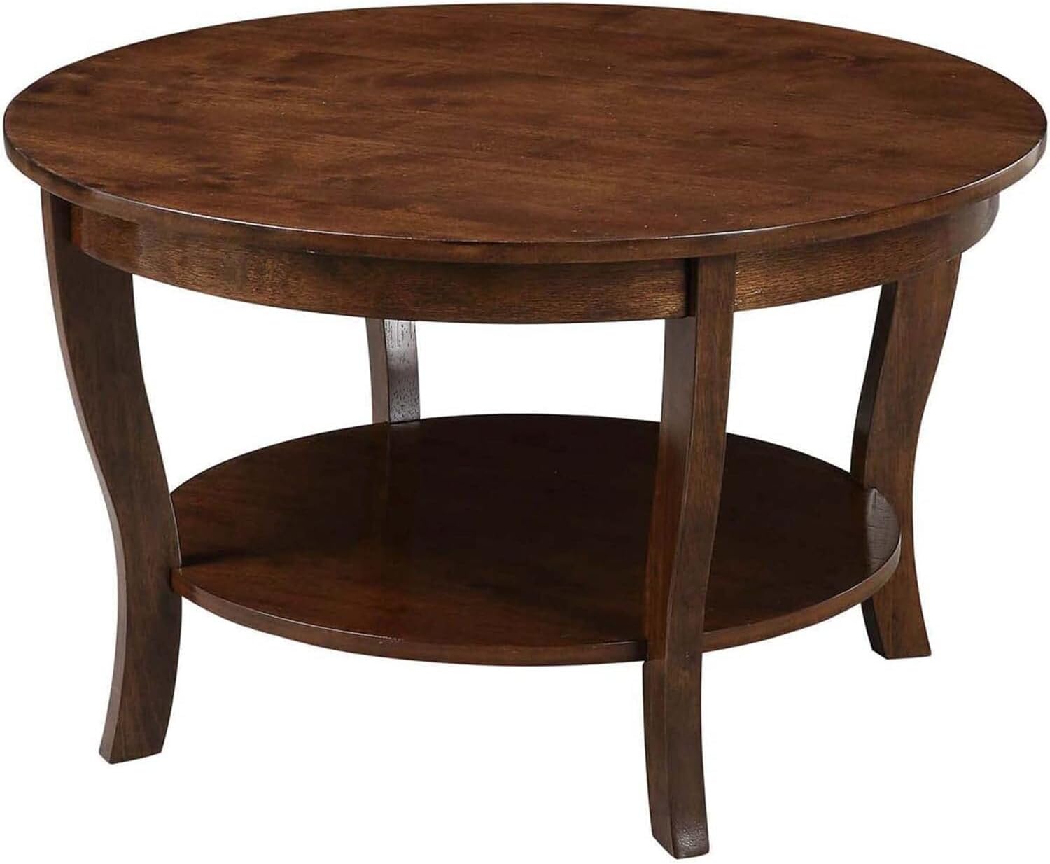 HomeStock Global Greatness Round Coffee Table with Shelf, Wood Finish, Classic Transitional Style Table, Two Tier Spacious Shelving, 30.00 x 30.00 x 18.00 Inch Espresso
