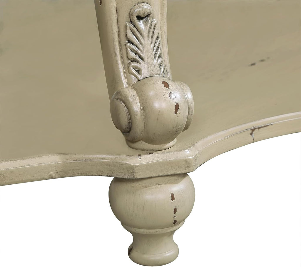 LKTART Oval Coffee Tables Set of 3, Vintage Wood Coffee Table with Carved Wood Legs, Antique Living Room Table Set(Beige and Espresso Top)