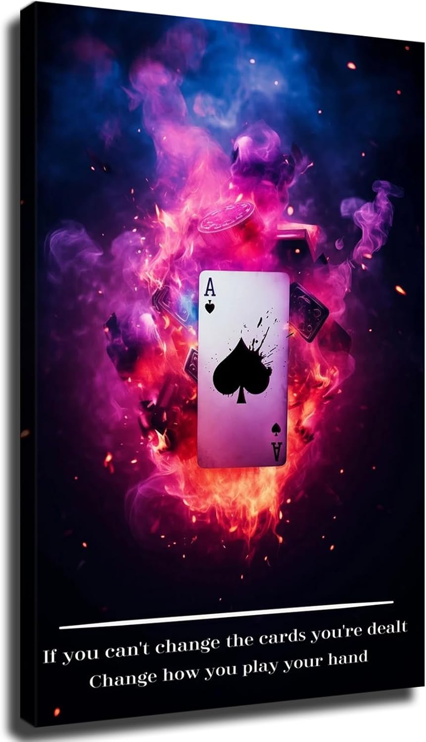 Wall Art Canvas Prints- Poker Inspirational Ace of Spades Game Motivational Quotes 2 Posters Room Aesthetics-Best decoration for kitchen living room bedroom office gym etc (24x36inch-Framed)