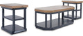Signature Design by Ashley Landocken Contemporary Occasional Table Set with Open Shelves and Casters, Set of 3, Light Brown & Blue