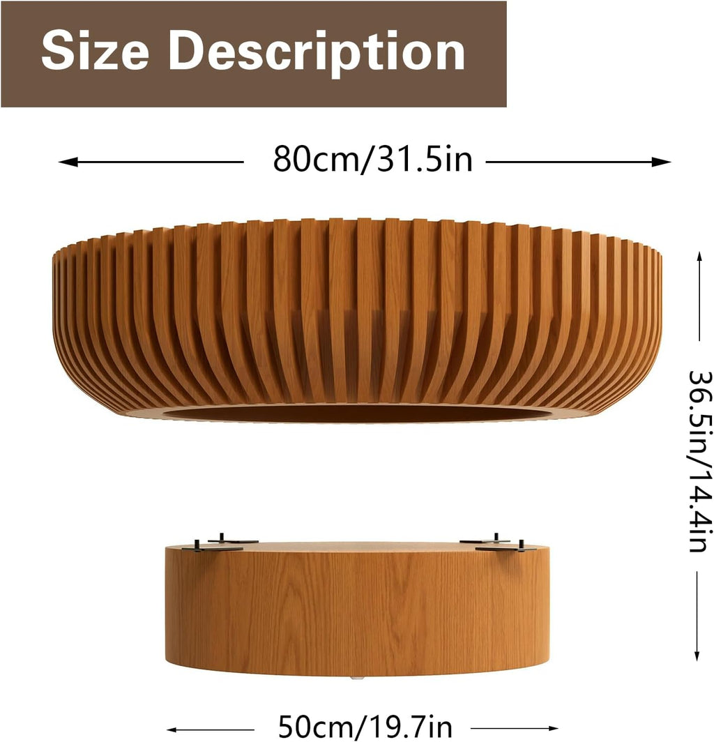 Round Drum Coffee Table White Fluted Coffee Table Circle Center Table Pedestal End Table for Apartment (31.5 in White Desktop)