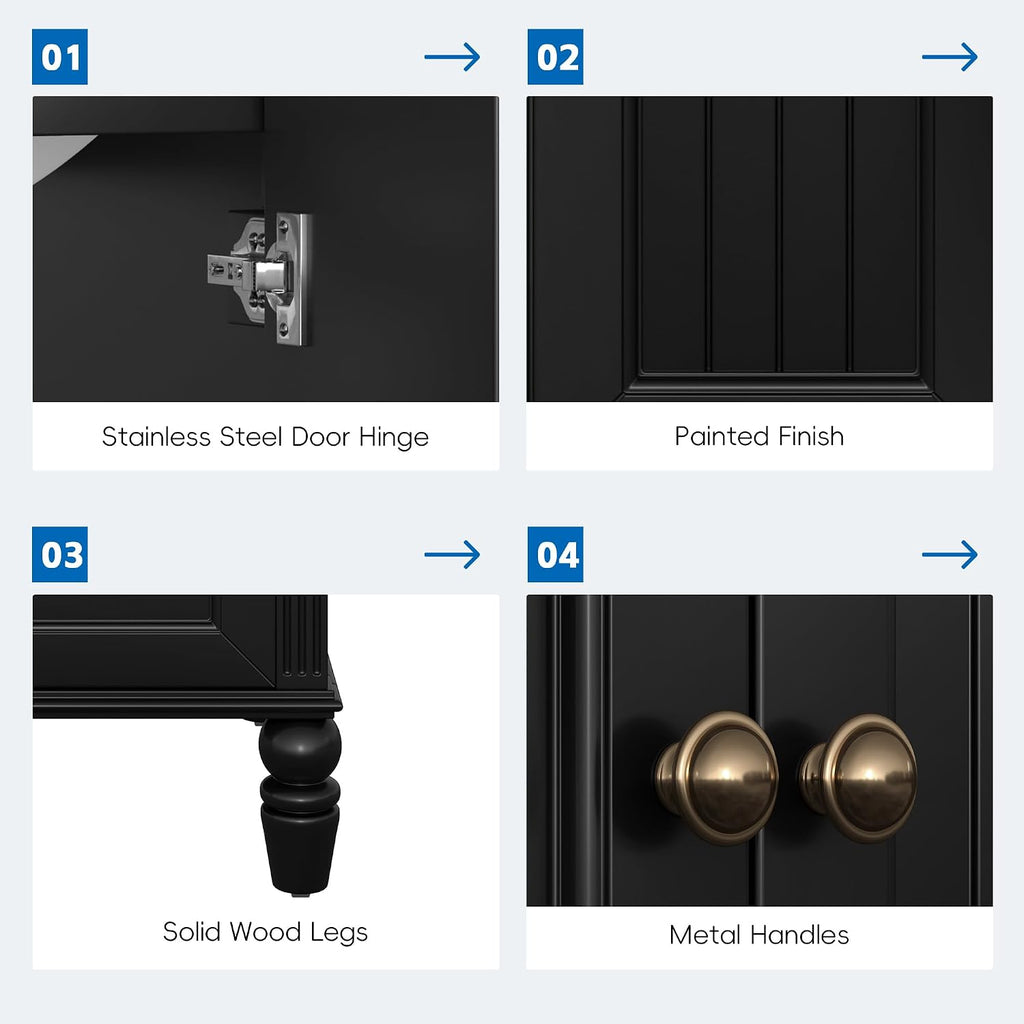 Stylish 20' Black Bathroom Vanity with Sink - Durable MDF Cabinet with 2 Doors, Adjustable Foot Pads, Drawer & Magnetic Door Stopper for Modern Homes