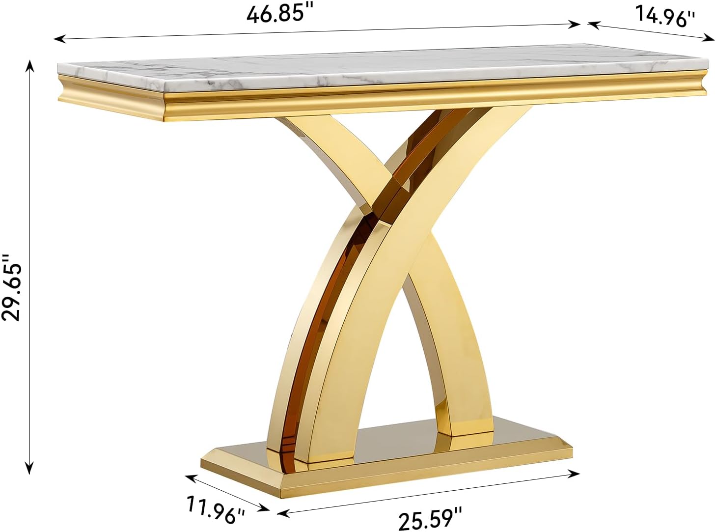 Modern White Gold Console Table, 47' Faux Marble Entryway Table Narrow Long Sofa Table, Luxury Accent Table Rectangle Behind Sofa Entrance Table Foyer Hallway Table for Living Room