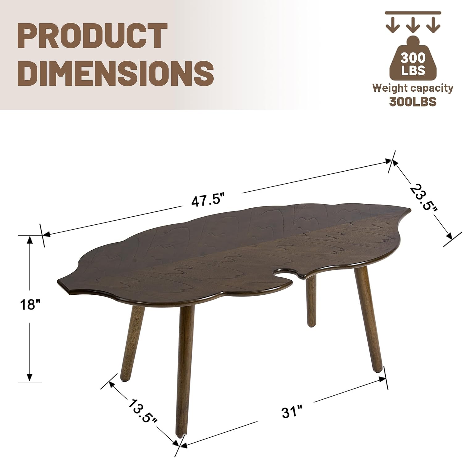 HNY Modern Coffee Table for Living Room, Brown Wood Coffee Table Farmhouse Center Table Vivid Leaf Table End Table with Rustic Grain Side Table with Wood Leg for Bedroom Office Cafe Small Space