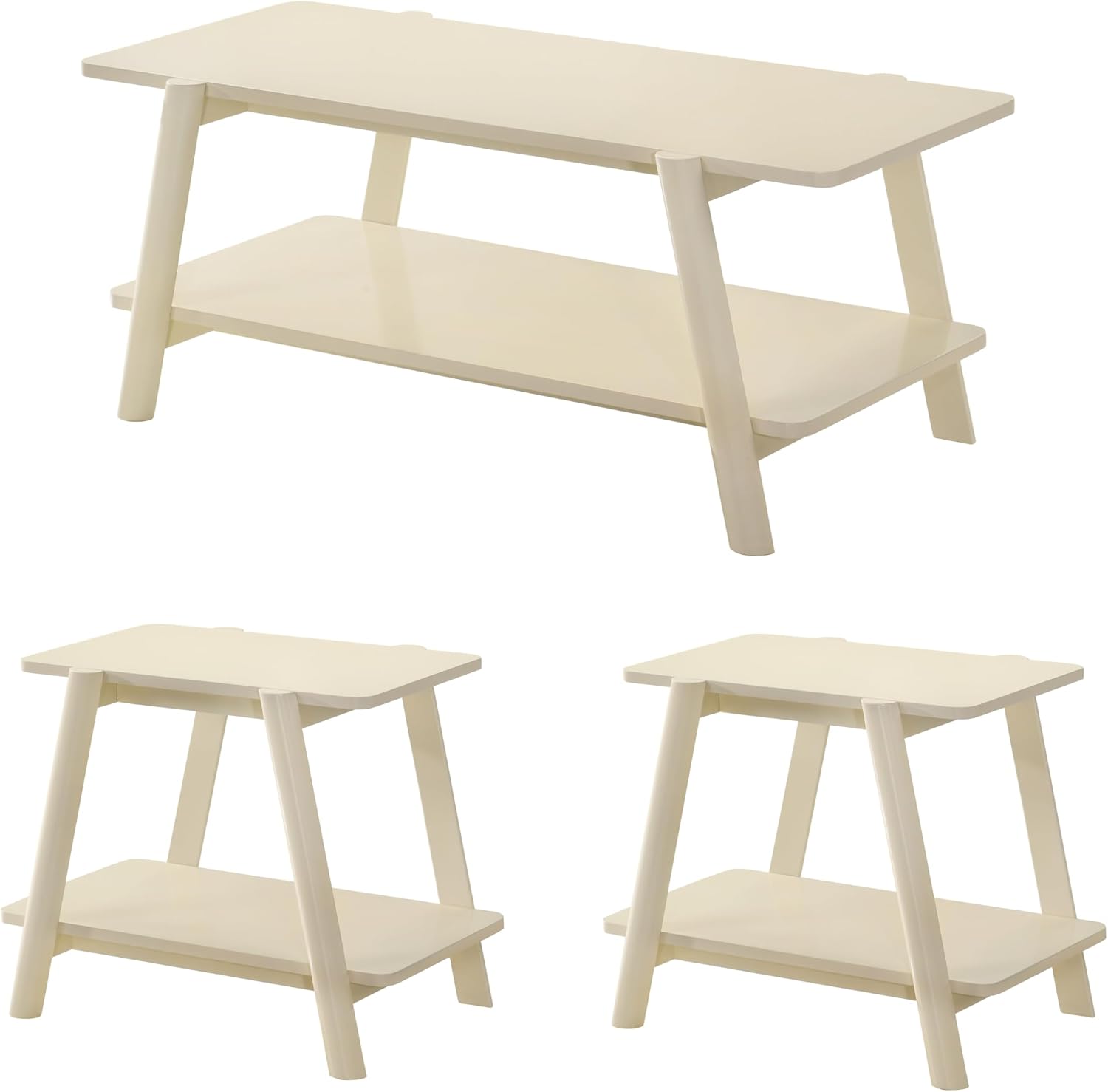 Roundhill Furniture Metz 3-Piece Coffee Table Set, Coffee Table and Two End Tables, Off-White Finish
