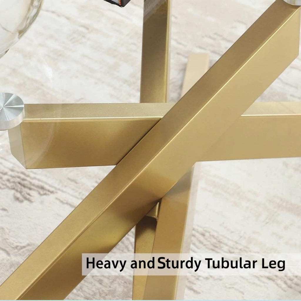 Gold Coffee Table for Living Room, Modern Glass Coffee Table with 47' Tempered Glass Top and Metal Tubular Legs for Small Space, Apartment, Office