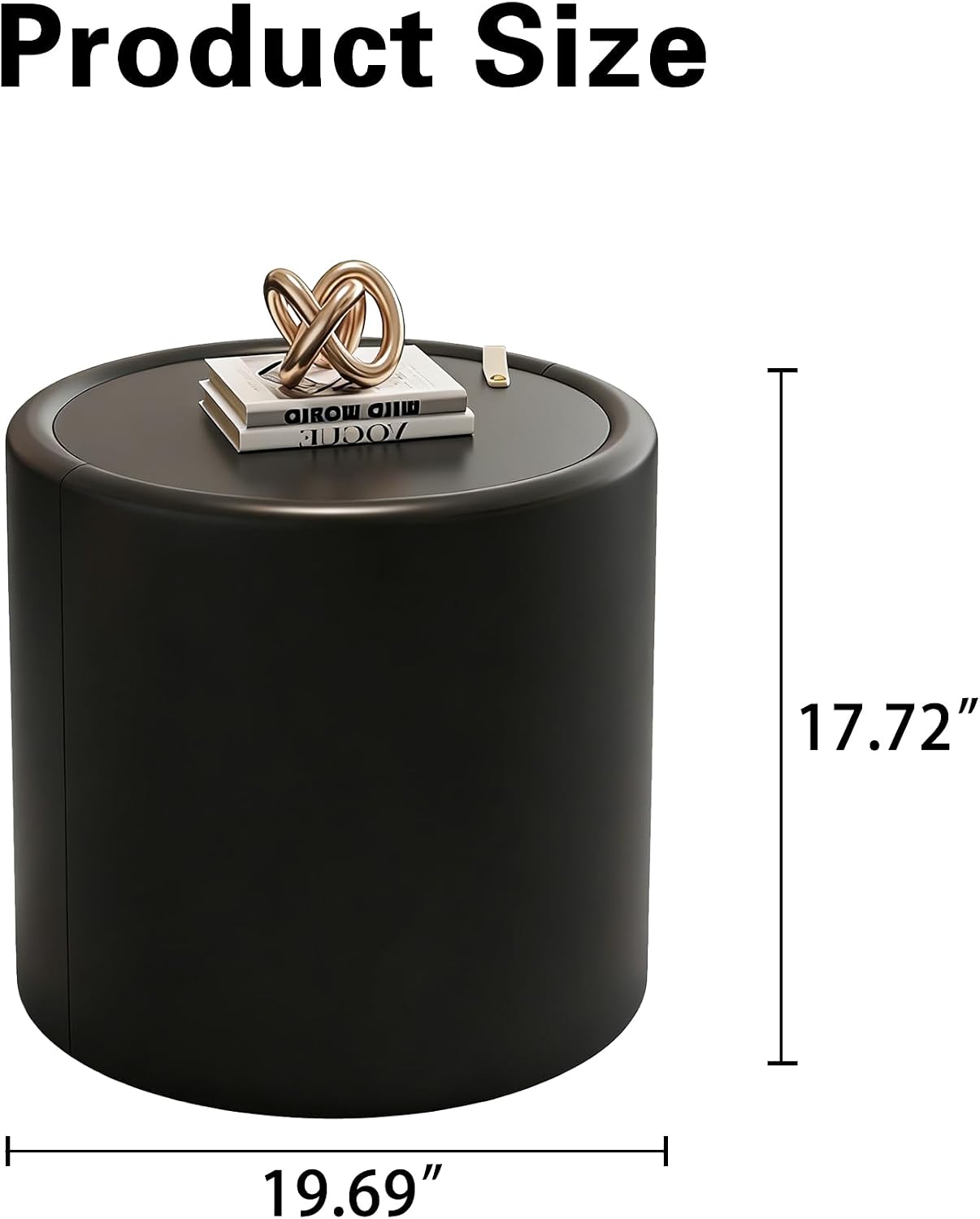 Black Round End Table with Tempered Glass Top, PU Leather Accent Side Table with Hidden Storage, No Assembly Required Modern Coffee Tables for Living Room