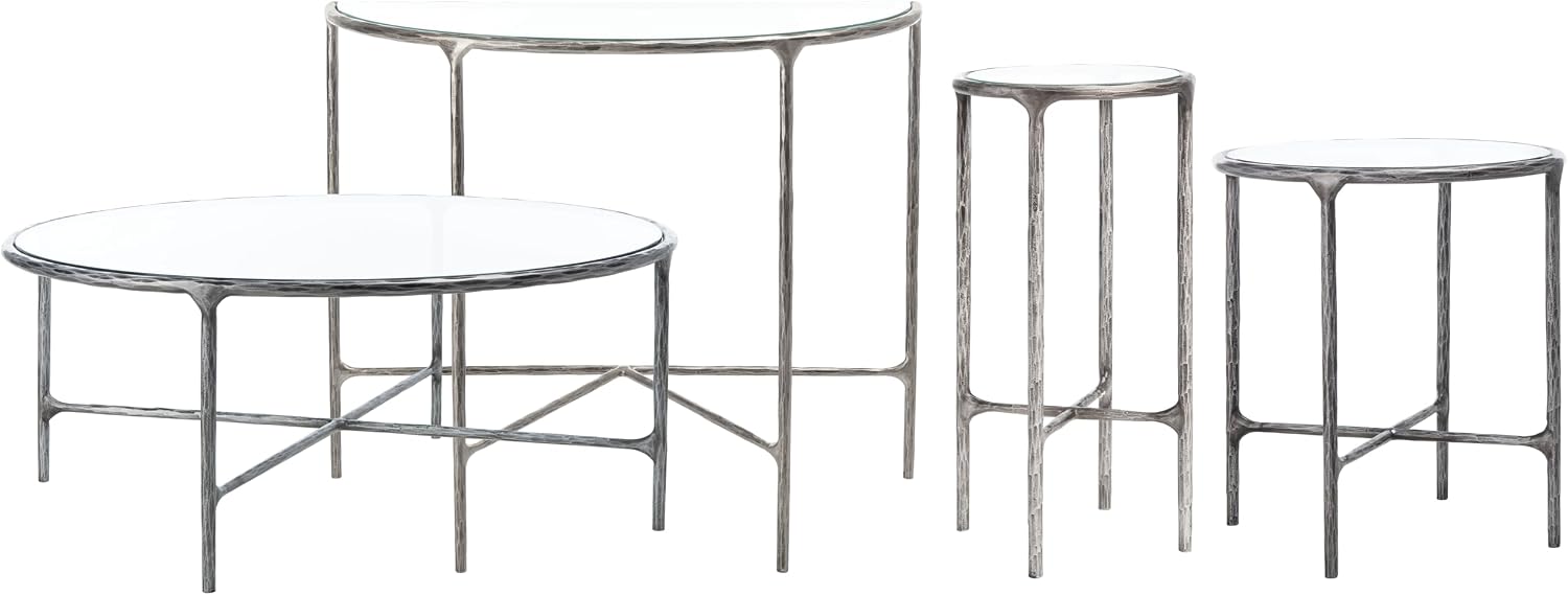 SAFAVIEH Couture Home Collection Jessa Silver Metal/Tempered Glass Top Round Coffee Table (Fully Assembled)
