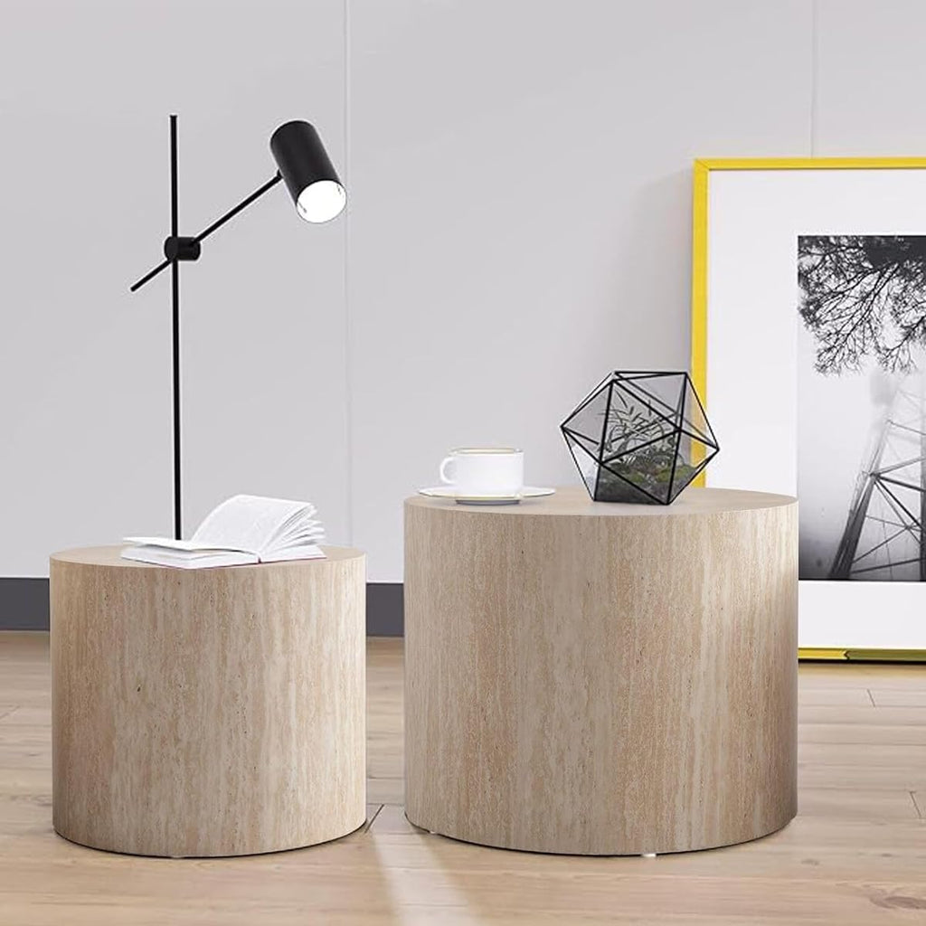 Round Coffee Table Set of 2 Modern Nesting Coffee Tables for Living Room Wave Stripe Round Coffee Table for Living Room Bedroom (K)
