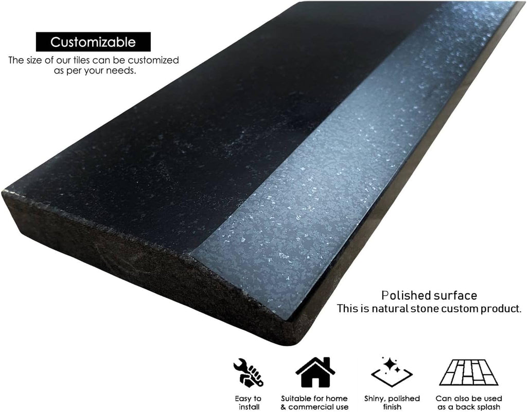 Tenedos Single Hollywood One High Beveled Absolute Black Marble Doorway Granite Floor Threshold Tile (Marble Saddle) Polished, Maintenance Free, Stain Resistant - (4' x 36')