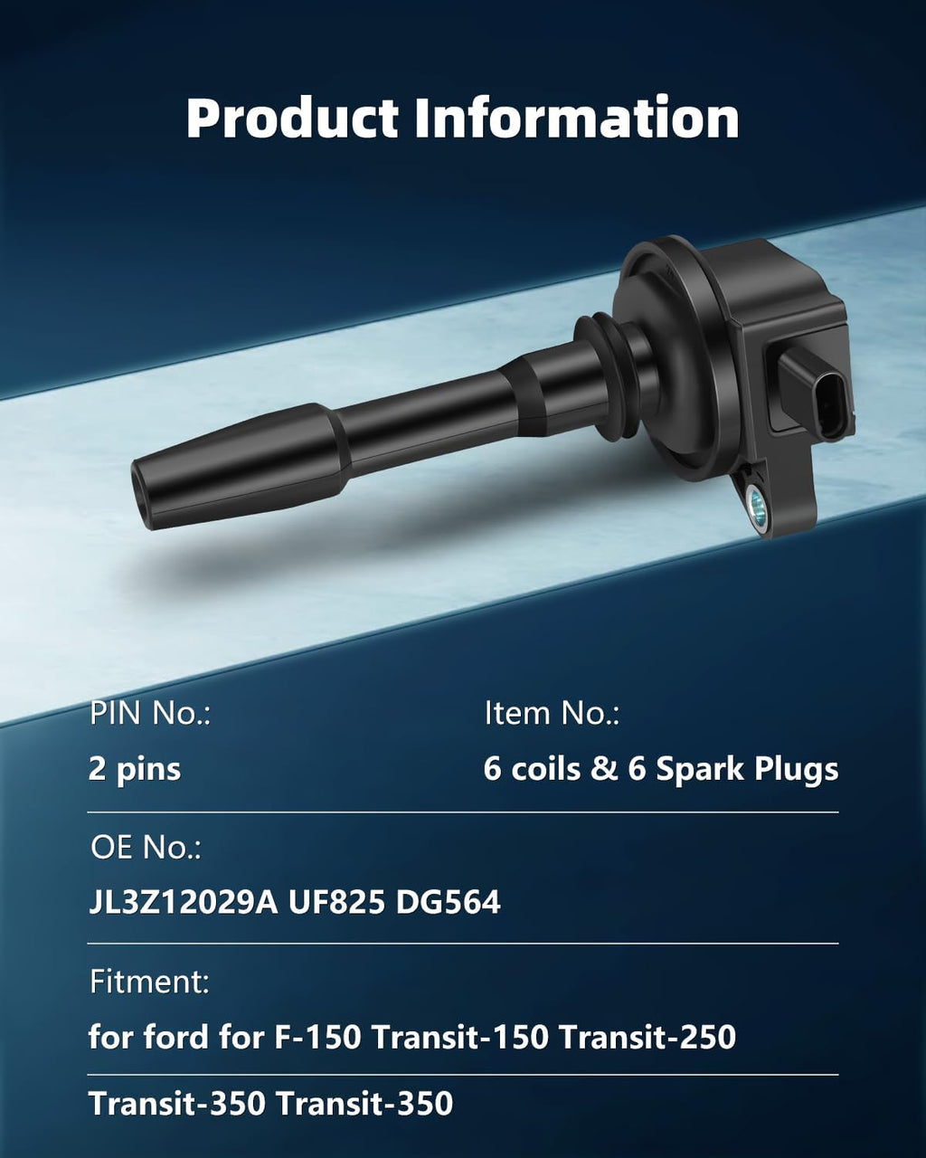 ECCPP UF825 6 ignition coils with 6 iridium Spark Plugs for ford for F-150 2018-2021, Explorer 2020-2021, Transit-150/250/350/350, 3.3L 3.5L, JL3Z12029A UF825 DG564