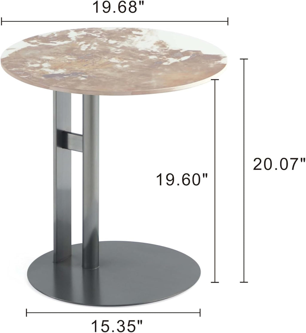 Manhattan Comfort Alondra Round End Table with Sleek Sintered Stone Top and Stainless Steel Base, Elegant Design for Modern Living Room, Side Piece, Black