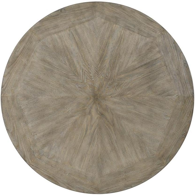 Pemberly Row Round Coffee Table, 36' Wood and Metal, Pewter and Champagne Finish, Inlay Patterned Top, Lower Shelf, Transitional Style Living Room Furniture